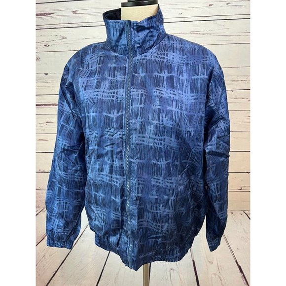 Lavon Y2K Full Zip Jacket Nylon Medium Vintage 90s Geometric Blue Windbreaker - Picture 8 of 10